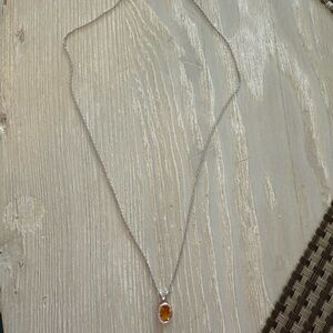 Elegant Silver Necklace with Amber Pendant